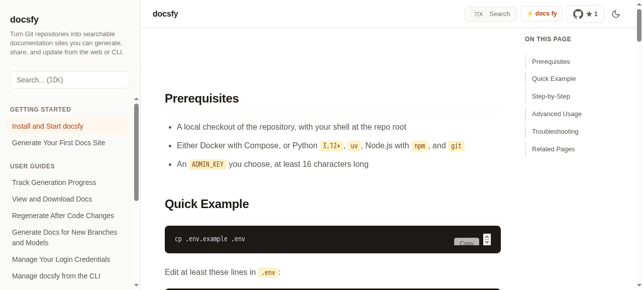 Generated documentation page showing formatted content with code blocks and navigation