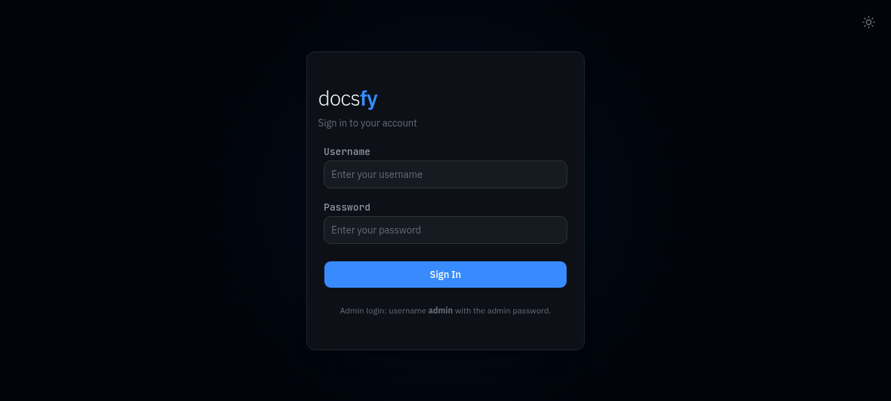 docsfy login page with username and password fields